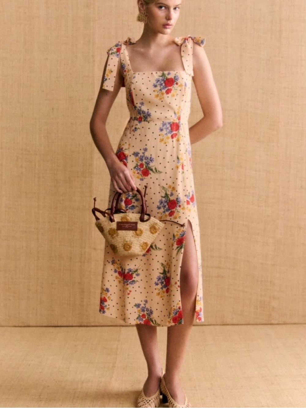 Sezane Dorotha Floral Dress Tie Straps Size 42 / US 2